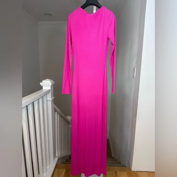 NWT Skims Soft Lounge Long Sleeve Maxi Dress in Hot Pink Size Medium - Picture 6 of 12
